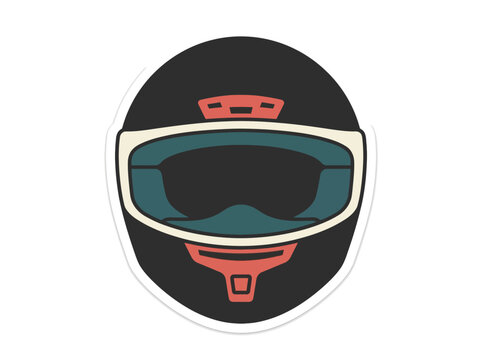 Front view vector illustration of a retro motorcycle helmet with goggles sticker isolated on white background