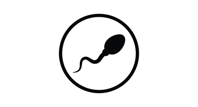 Sperm cell silhouette within a circular frame on a white background spermatozoa