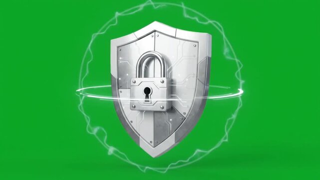 Shield Lock Security Protection Cybersecurity Green Screen 