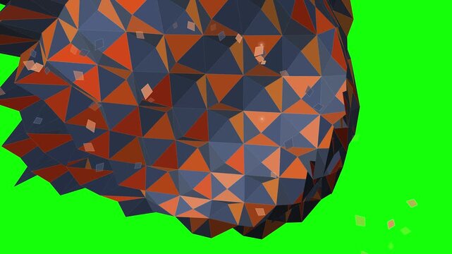 Abstract low poly polygonal sphere rotating against a green background