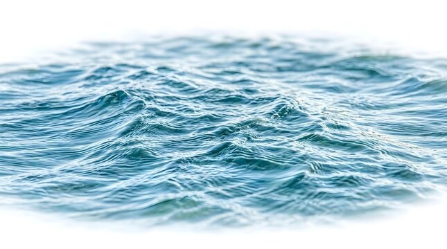 Blue water surface with gentle ripples isolated on white background