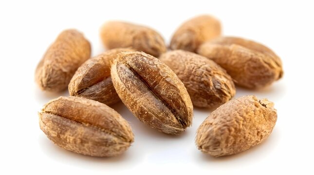 Brown Whole Wheat Grain Kernels Isolated on White Background