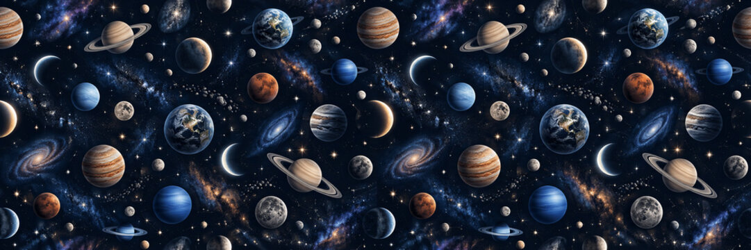 Outer Space Planets and Galaxy Seamless Pattern