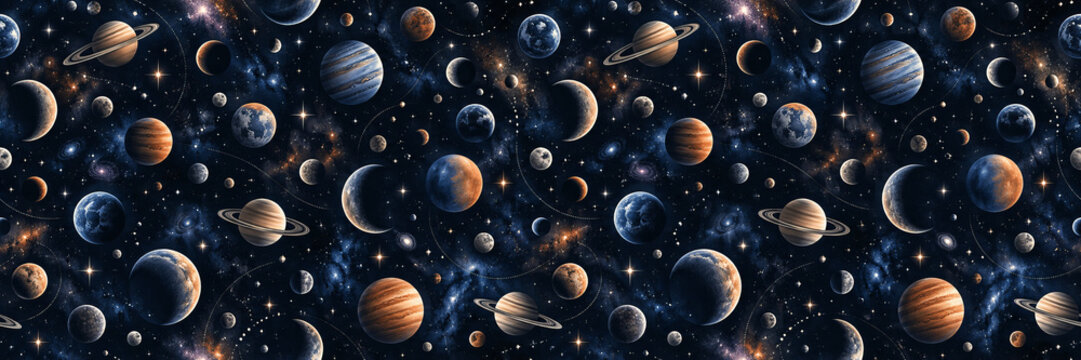 Outer Space Planets and Galaxy Seamless Pattern