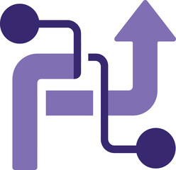 Obraz premium Abstract purple icon representing data flow and connectivity with interconnected lines and directional arrow symbols