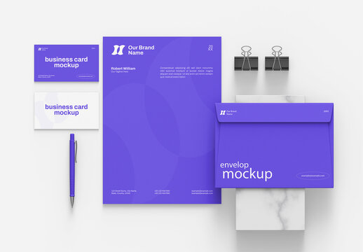 Corporate Branding Stationery Mockup with Business Card, Envelope, Letterhead