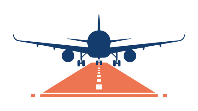 Airplane landing on a runway graphic illustration with airplane aviation aircraft transport transportation approach