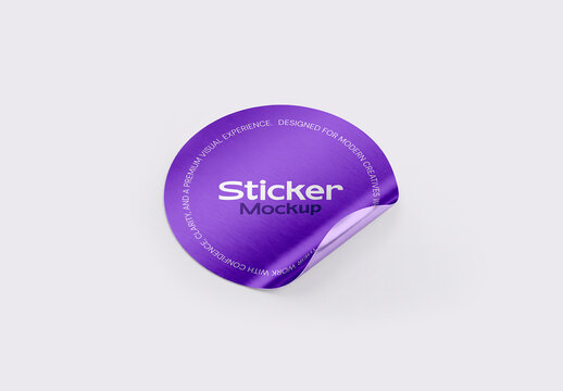 Glossy Round Sticker Mockup on Grey Background