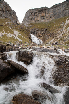 Cola de caballo waterfall cascading in ordesa national park