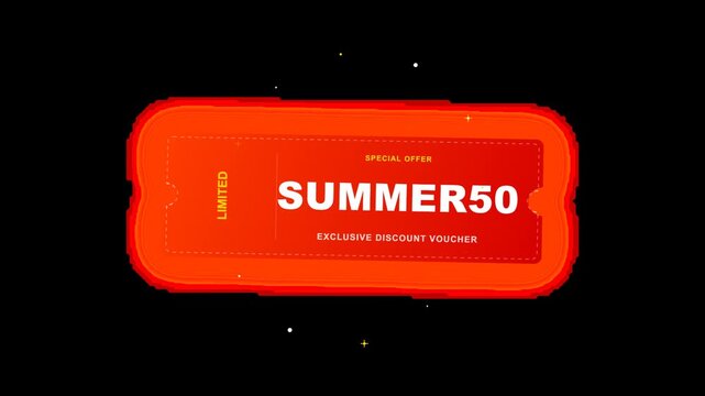 Red Summer Sale Discount Voucher Animation with Promo Code SUMMER50.