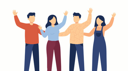 Fototapeta premium Happy diverse group of people waving hands, flat cartoon illustration