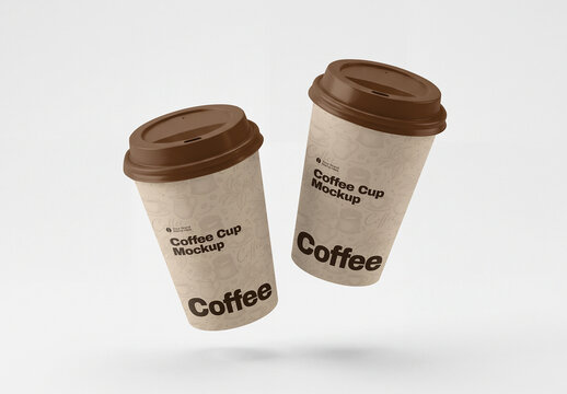 Floating Two Coffee Cup Mockup for Branding