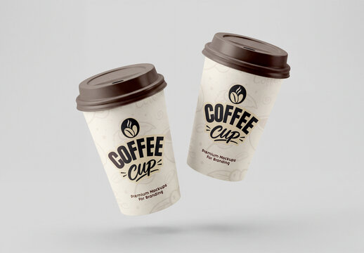 Paper Coffee Cup Mockup with Floating View