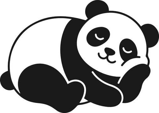 Giant panda sleeping in curled pose on bamboo forest floor with soft natural lighting