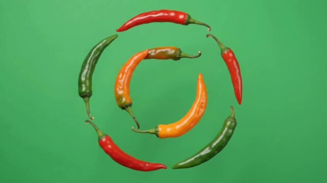Rotating red and green chilli green screen circular pattern
