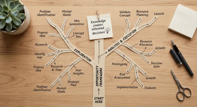 Opportunity Framework Tree Diagram Showing Business Strategy and Execution Steps