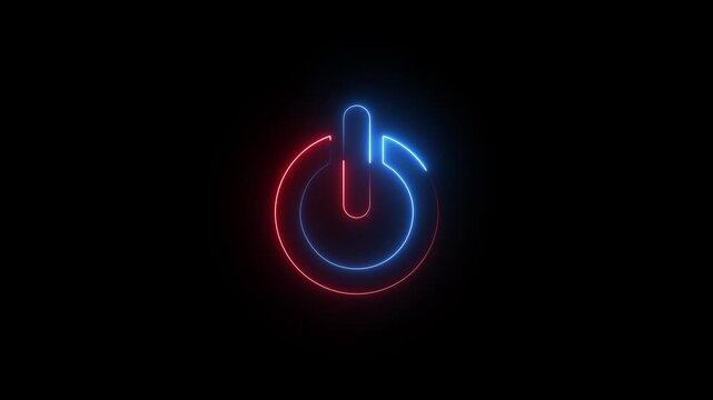 Neon power button icon with blue and red glowing lines