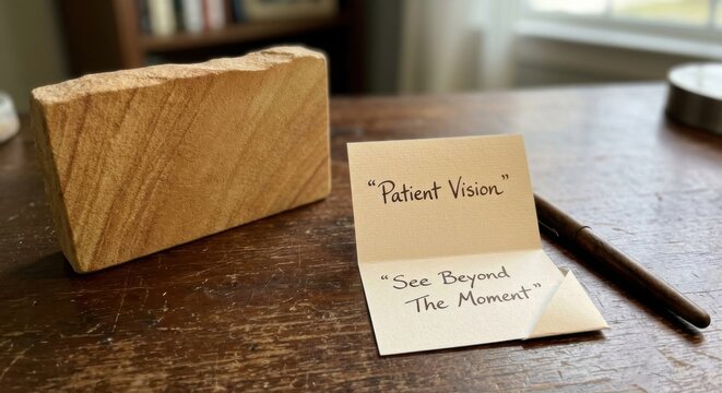 Stone and Note with 'Patient Vision' and 'See Beyond The Moment' Quotes