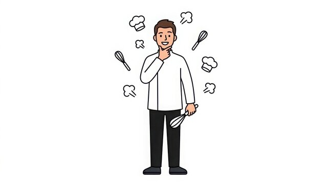 Thinking male chef with whisk illustration