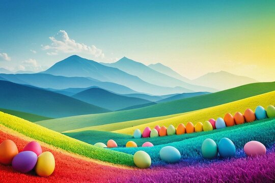 landscape with mountains and easter eggs