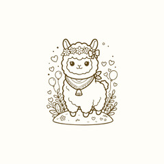 Fototapeta premium cute alpaca animal doodle design
