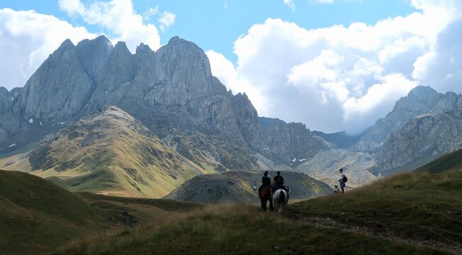 The dramatic Chaukhi Massif near Juta in the Caucasus Mountains, Georgia.
