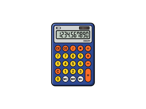 Blue Handheld Calculator With Digital Display, Colorful Arithmetic Buttons, And Memory Keys For Finance, Accounting, School Mathematics, And Office Work Vector Illustration