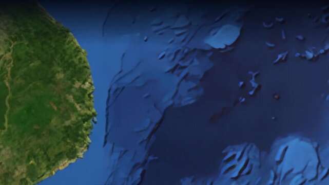 Animation of airplane flying from Bangkok to Paris on spinning globe map.