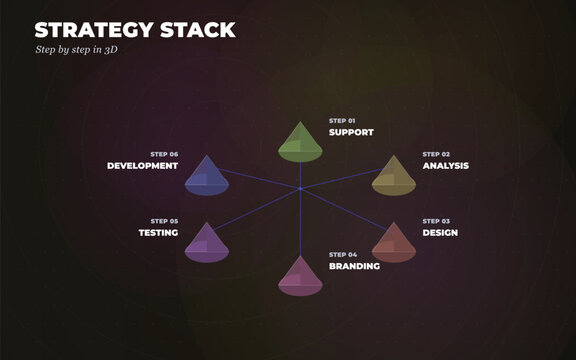 3d strategy stack steps infographic with geometric shapes Vector