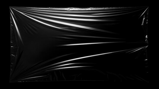 Wrinkled Plastic Wrap Texture on Black Background.