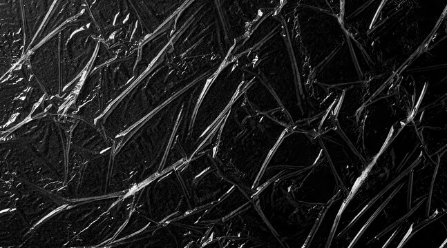 Abstract Black Crumpled Plastic Texture Background.