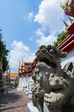 Chinese guardian lion stone statue Foo Dog in Wat Pho
