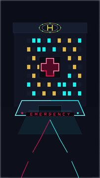 animation of medical helicopter landing pad with emergency lights and cross symbol