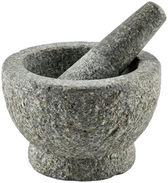 Grey granite mortar and pestle kitchen tool set.