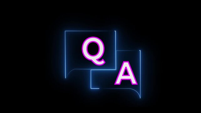 glowing neon q and a question and answer animated session icon neon 4k screen Animated. Question and Answer the letters Q and A. Speech bubbles with Question and Answer icon isolated