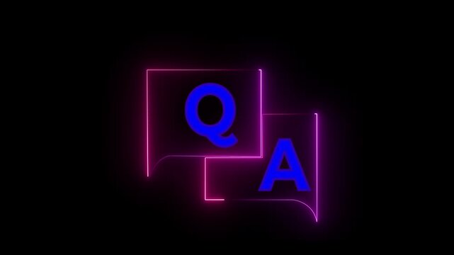 glowing neon q and a question and answer animated session icon neon 4k screen Animated. Question and Answer the letters Q and A. Speech bubbles with Question and Answer icon isolated