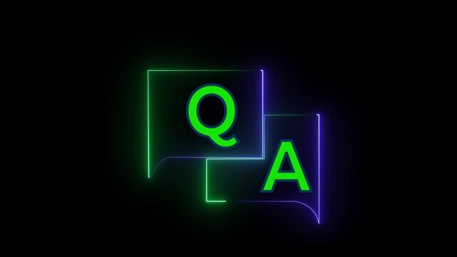 glowing neon q and a question and answer animated session icon neon 4k screen Animated. Question and Answer the letters Q and A. Speech bubbles with Question and Answer icon isolated