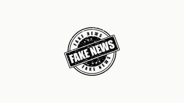 Black circular rubber stamp with the words FAKENEWS in distressed white font