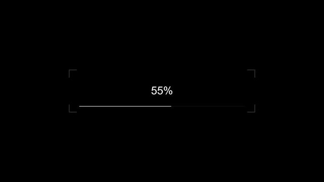 Loading progress bar indicator with percentage counter animation showing digital data transfer on black background for user interface software development high quality video motion footage