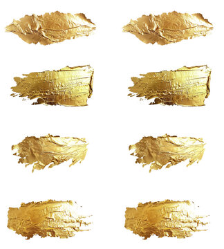 Set of gold brush strokes with metallic texture paint effect for luxury branding and elegant background design elements suitable for high end creative projects.