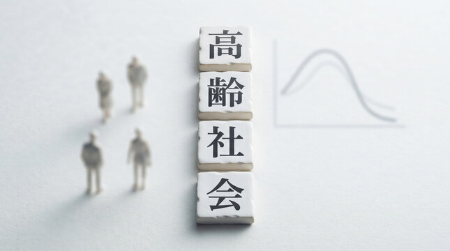 「高齢社会」の文字と人口推移グラフを表すビジュアルイメージ