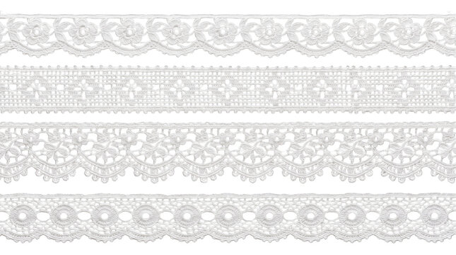 White Delicate Lace Trim Fabric Border Pattern PNG, Isolated on a Transparent Background