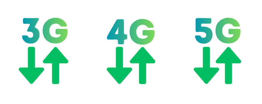 3G 4G And 5G Network Speed Icons With Upload And Download Arrows