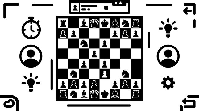 Digital Chess Game Interface and Strategy Concept Vector Illustration