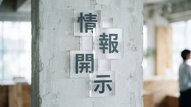 「情報開示」の文字を立体プレートで表現したビジネスイメージ