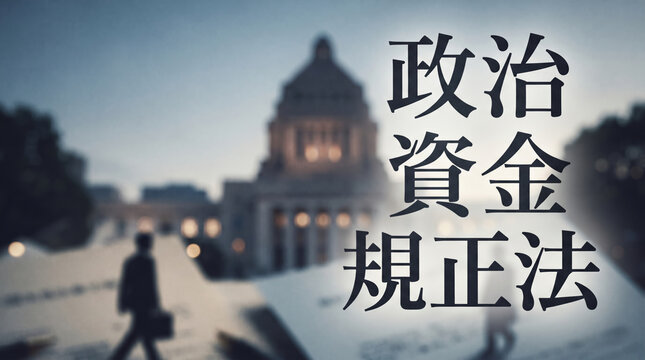 国会議事堂を背景に「政治資金規正法」の文字を配置した概念画像