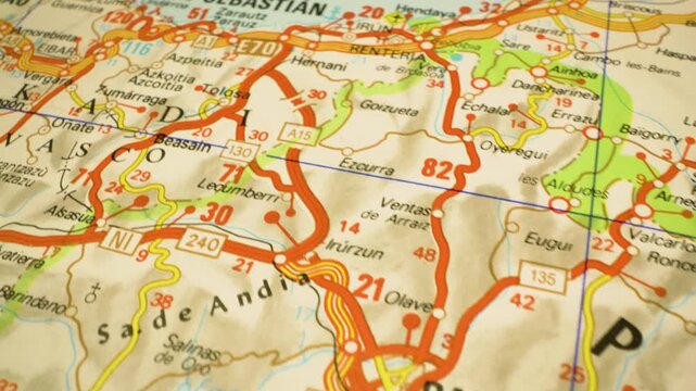 road routes from pamplona to donostia san sebastian &ndash; moving across atlas map