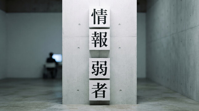 「情報弱者」の文字を配置した現代的で洗練されたコンクリート壁の空間概念画像