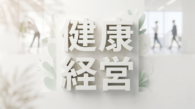 「健康経営」の文字を立体的に表現したビジネス向けコンセプト画像