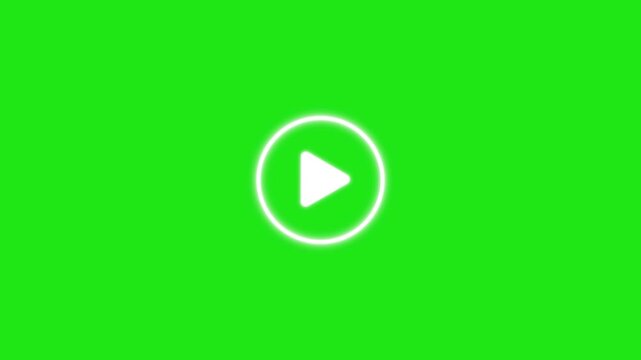 Glowing White Neon Play Button Animation Green Screen Chroma Key,